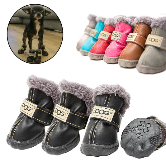 4pcs Winter Pet Dog Shoes, Waterproof Anti-slip Shoes